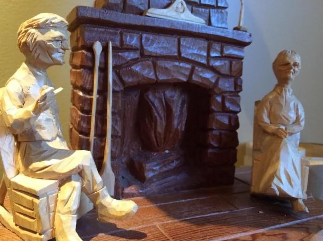 LAMPE EN BOIS SCULPTÉ – L. FORTIN – ST-JEAN-PORT-JOLI thumbnail 5