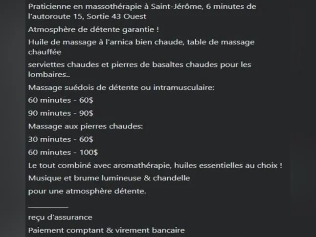 Massothérapie-Évasion, Masso certifiée à Saint-Jérôme 6 minutes de l'autoroute 15 thumbnail 6