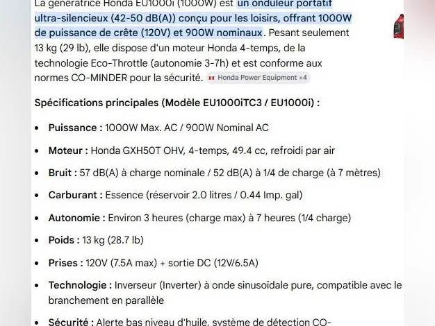 Génératrice SUPER SILENCIEUX de 1400 watts thumbnail 5