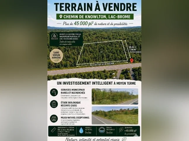 Grand terrain de 45 000 pc DESSERVI