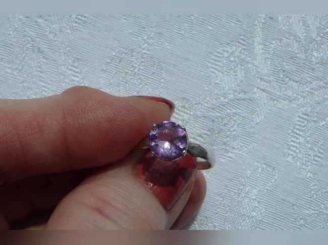 BAGUE en Argent 925. sertie d'une AMÉTHYSTE véritable ( 7.5 ) thumbnail 5