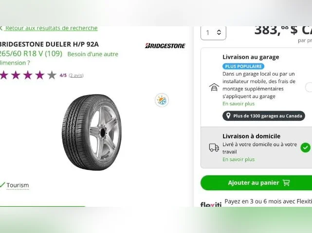 Un pneu Bridgestone Dueller HP Neuf thumbnail 3