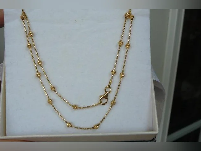 Chaîne en acier inoxydable , plaquée Or 14 K. avec Billes fixes . thumbnail 3