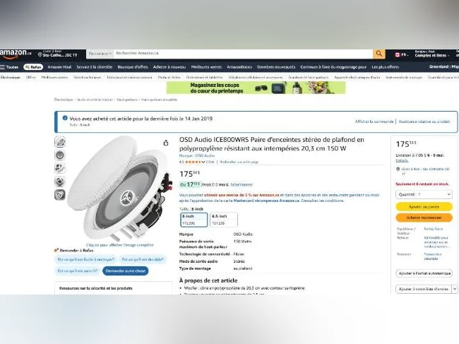 PAIRE HAUT-PARLEUR ENCASTRABLE 8 POUCES - OSD AUDIO ICE800WRS thumbnail 2