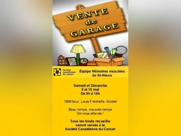 Vente de garage au profit de la Société Canadienne du cancer