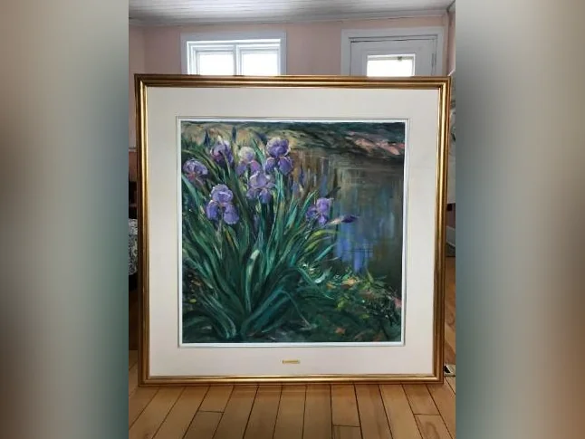 Tableau de Silvia Araya, Iris au bord de l'eau, huile sur toile