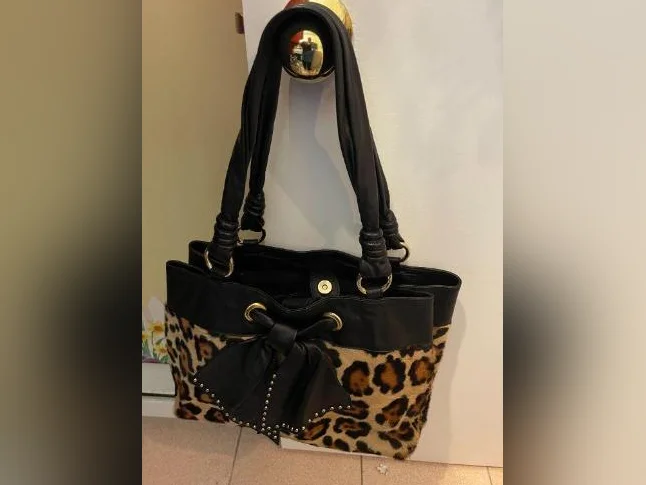 Sac Paolo Masi Italie - Cuir noir et motif fourrure leopard thumbnail 2
