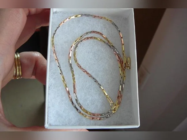 RABAIS - Chaîne Serpentin , trois couleurs , acier inoxydable G: 18 " 46 cm. thumbnail 2