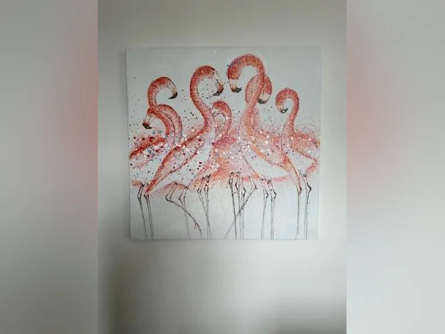Grand cadre flamant rose 100X100 cm — une touche tropicale et élégante