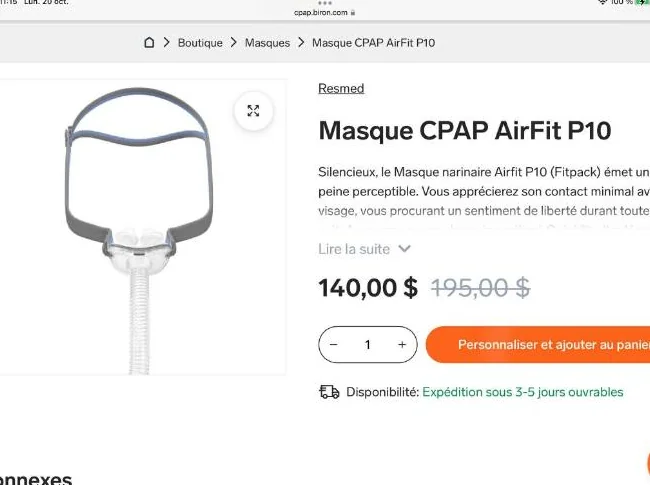 Masque pour appareil respiratoire autonome CPAP thumbnail 3