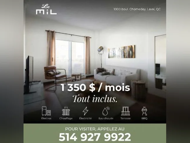 3 1/2 à partir de 1350$/mois tout inclus