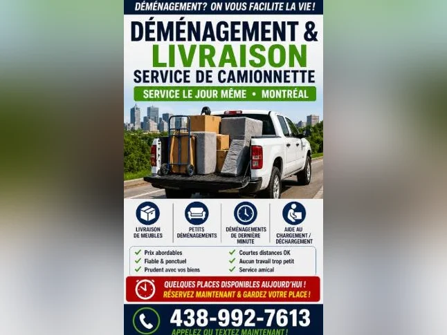 🚛💨 MONTRÉAL CAMION DE DÉMÉNAGEMENT – AIDE RAPIDE MÊME JOUR 💨🚛