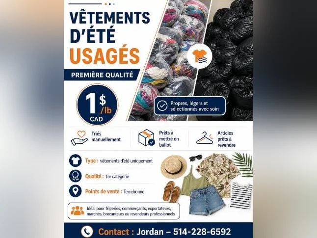 Lots vêtements été usagés 1$/lb - Pickup Terrebonne ou livraison Mtl