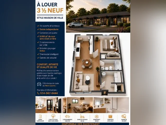 Logement style Maison de ville (3 1/2 avec 7000 pi2 de terrain) thumbnail 2