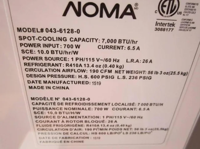Air climatisé portatif NOMA 7000 BTU thumbnail 3