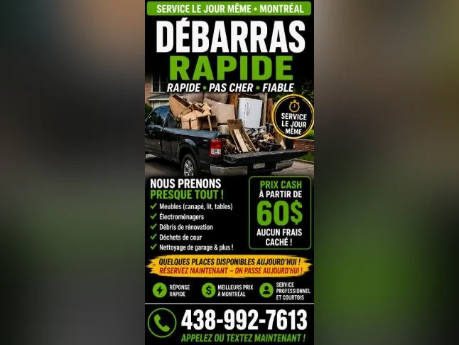 🚛💨 DÉBARRAS PAS CHER / JUNK REMOVAL – SERVICE MÊME JOUR 💨🚛
