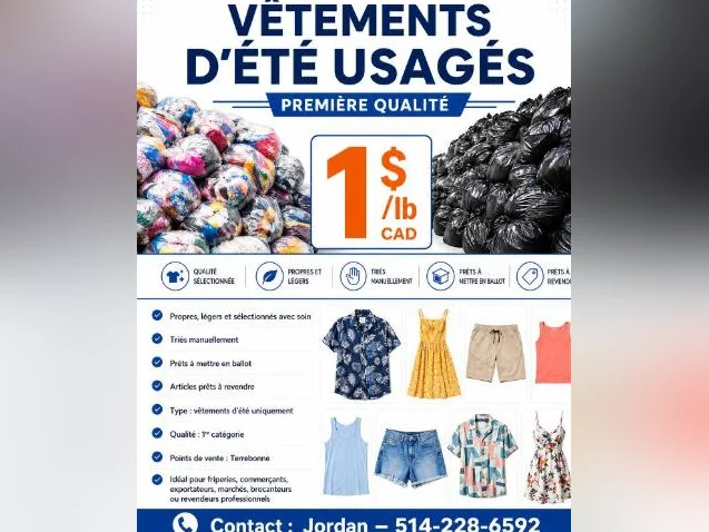 Lots prêts à mettre en ballot — vêtements été 1$/lb