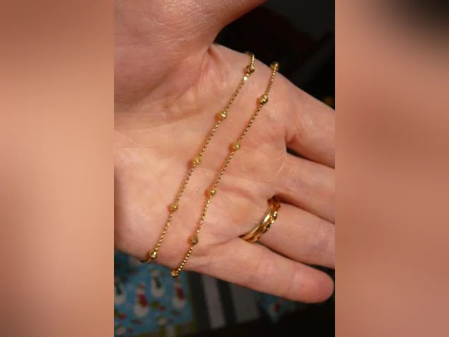Chaîne en acier inoxydable , plaquée Or 14 K. avec Billes fixes . thumbnail 2