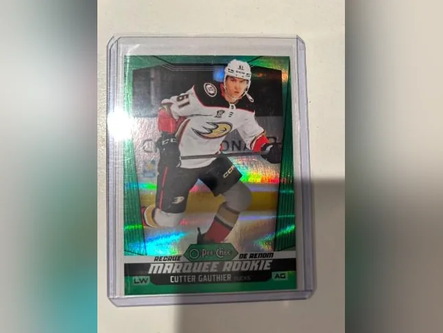 2024-25 OPC MARQUEE ROOKIE RAINBOW GREEN # 546 CUTTER GAUTHIER DUCKS 16/33 + BLANK BACK thumbnail 4