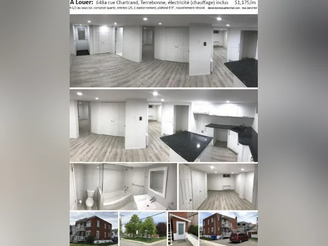 À Louer: 648a rue Chartrand, Terrebonne, électricité (chauffage) inclus $1,175/m thumbnail 10