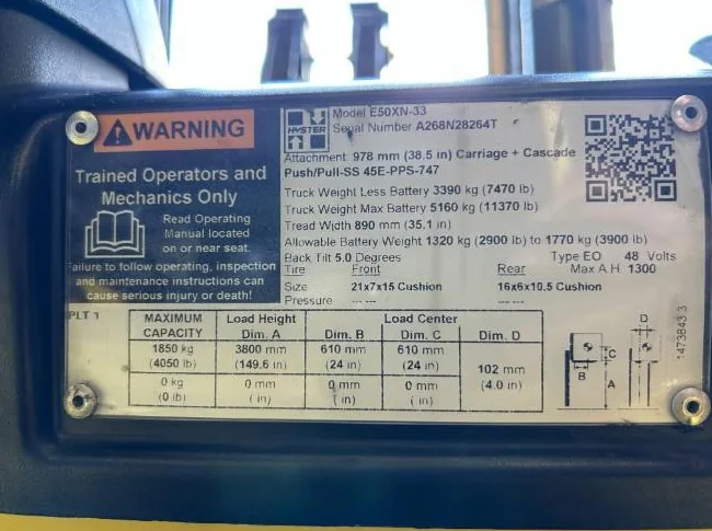 2020 Chariot élévateur Hyster E50XN Lift 48V Cascade attachment Battery Forklift thumbnail 10