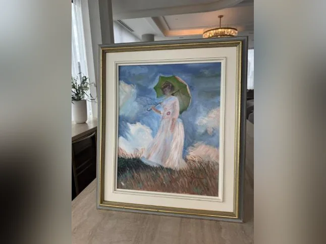 Huile sur toile originale Patricia Amyot – "La Dame au parapluie"