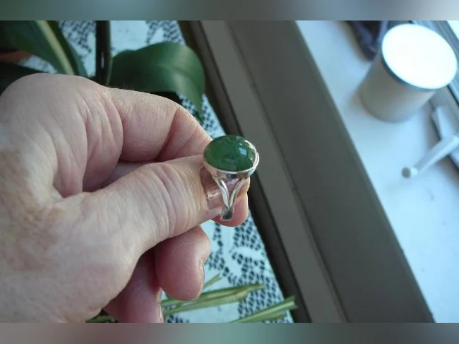 BAGUE en Argent 925. sertie d'une AVENTURINE . G: 9 thumbnail 4