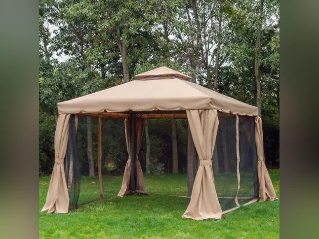 Structure Gazebo 12x10 couleur brun avec toile et moustiquaire