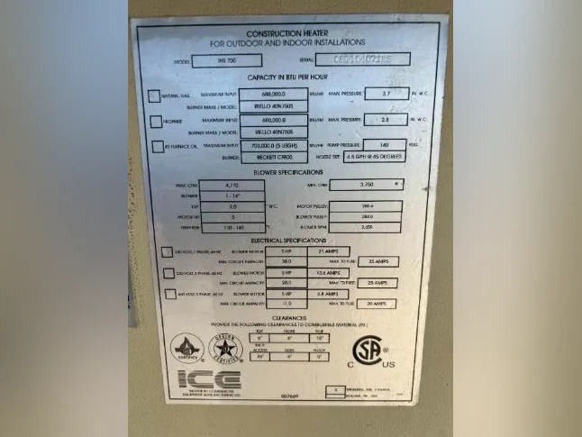 Chauffage Air Respirable Ice Fighter 700 000BTU indirect fired Heater LPG propane Gas Naturel thumbnail 9