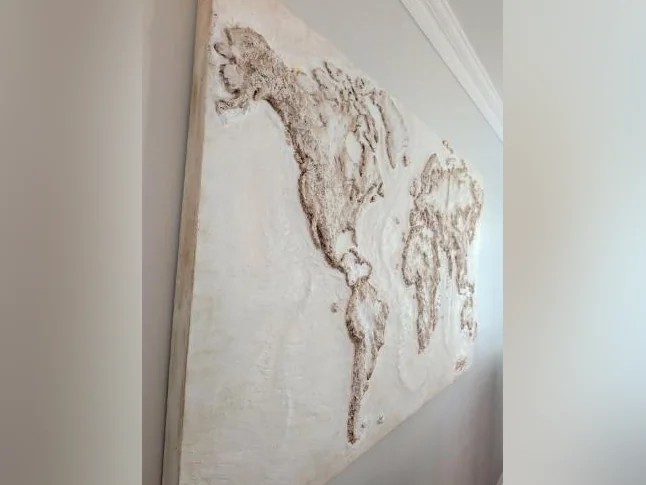 Carte du monde (bas-relief) en drystone sur toile thumbnail 2