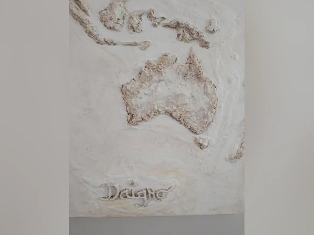 Carte du monde (bas-relief) en drystone sur toile