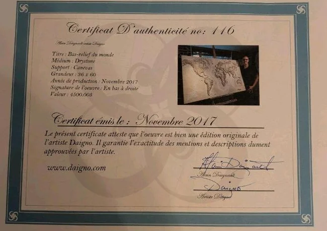 Carte du monde (bas-relief) en drystone sur toile thumbnail 4