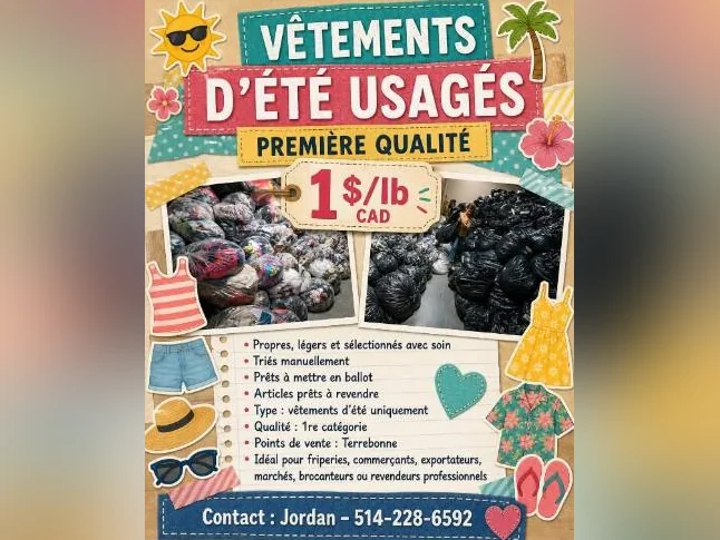 Vêtements été bulk — mix femme/homme/enfant prêt revente