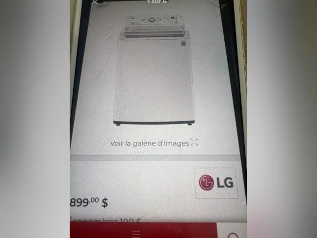 Laveuse LG chargement NEUVE ÉCHAPPÉ ET BOSSÉ SE VENDS 899 Rona 945=1031 ou plus
