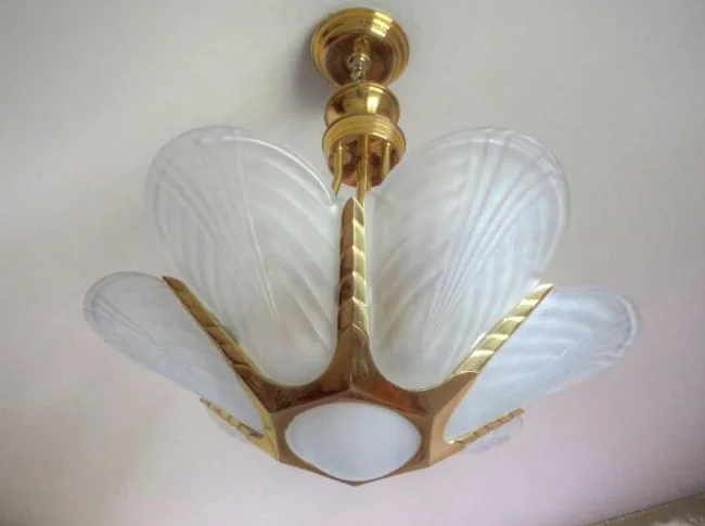 PLAFONNIER EN ACIER DORÉE ET VERRE STYLE RETRO - RETRO STYLE GOLD STEEL AND GLASS CEILING LIGHT thumbnail 2