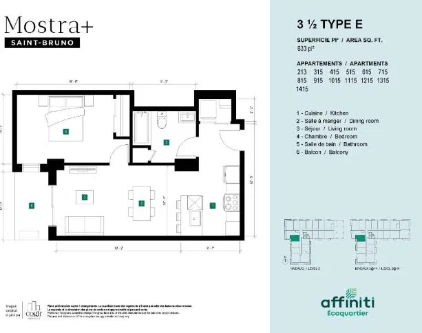 3½ NEUF 2026 – 1 MOIS GRATUIT – ÉCOQUARTIER AFFINITI (Saint-Bruno) – Cession de Bail - disponible immédiatement thumbnail 8