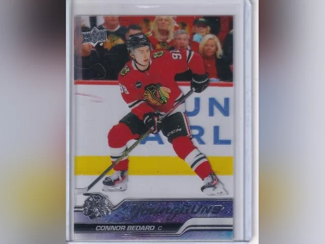 2023-24 UPPER DECK YOUNG GUNS CLEAR CUT #451 + DRAFT DAY CONNOR BEDARD CHICAGO thumbnail 2