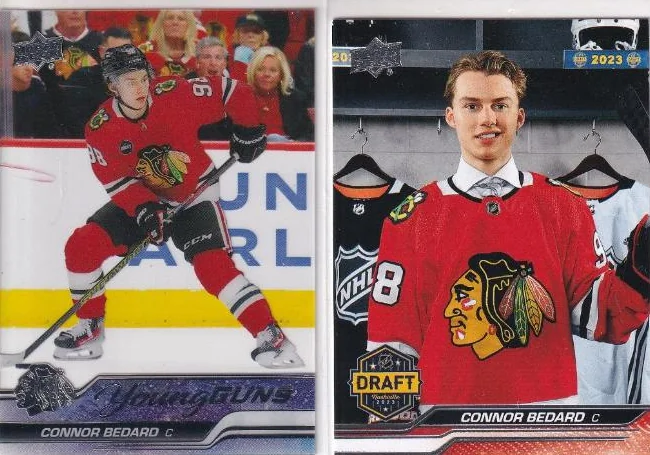 2023-24 UPPER DECK YOUNG GUNS CLEAR CUT #451 + DRAFT DAY CONNOR BEDARD CHICAGO