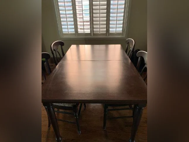 ensemble de salle à manger en bois massif (table, rallonge, buffet, 6 chaises)