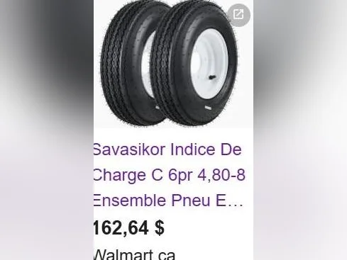 Un(1) pneu de rechange 4.80x8 N70 sur roue, sans tube, pour remorque domestique (trailer) thumbnail 3