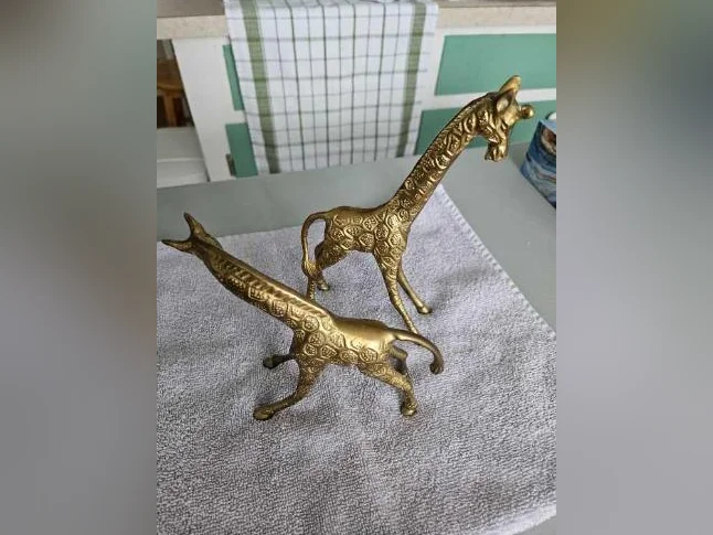 Girafe (couple) en cuivre/letton thumbnail 3