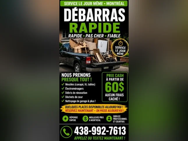 🚛💨 DÉBARRAS PAS CHER / JUNK REMOVAL – SERVICE MÊME JOUR 💨🚛