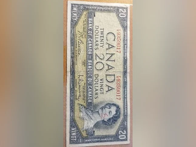 Monnaie de papier canadienne, 1954-1988 lot de 5 billets.