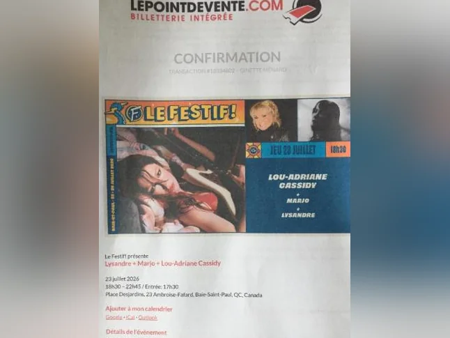2 billets pour un spectacle au festif de Baie Saint-Paul