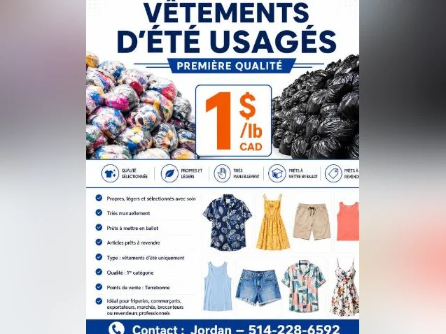 Lots prêts à mettre en ballot — vêtements été 1$/lb