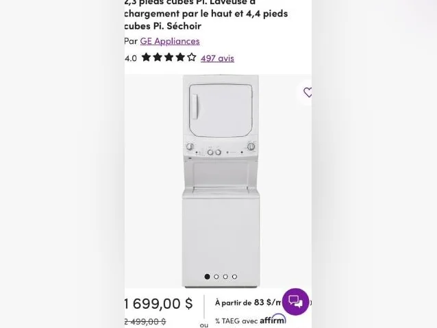 Laveuse électrique/sécheuse gaz GE 2023