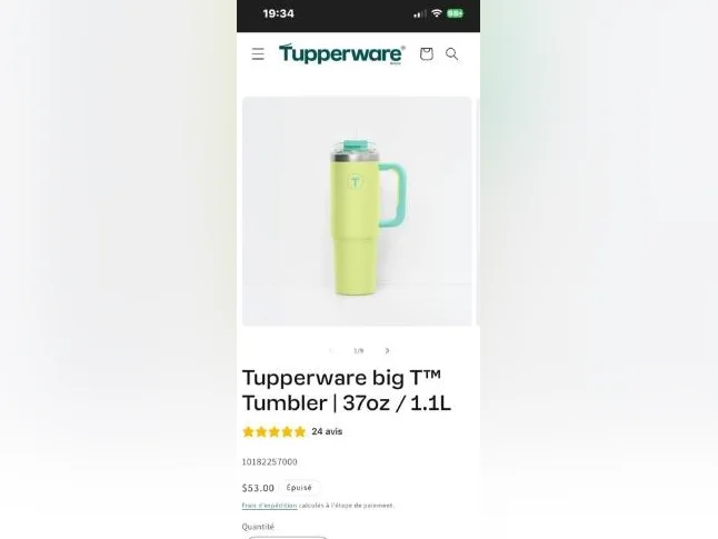 Big t tupperware neuf avec paille inclus