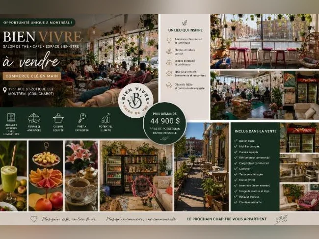 À VENDRE | Café • Salon de thé • Bar à jus • Boutique bien-être | Commerce clé en main à Montréal thumbnail 2