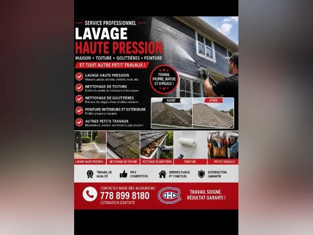 Nettoyage haute pression🫧 peinture interieur/exterieur🎨nettoyage gouttière et tout autres travaux divers 👍🏼