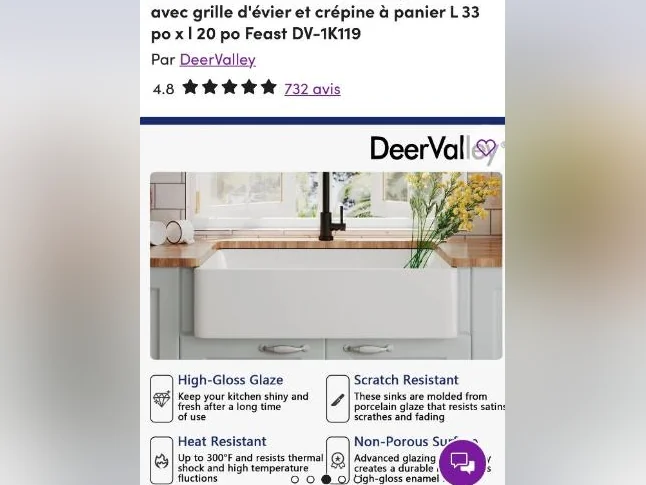 Gros lavabo blanc de très bonne qualité pour cuisine